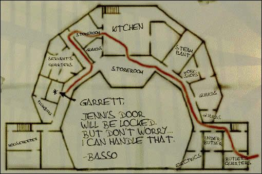 A screencap of the map screen from Thief 2, showing it's first level, which is pretty much a perfect horseshoe shape.