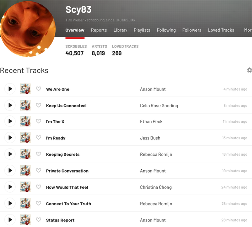 Last.fm screenshot, showing that I've been playing the Subspace Rhapsody album in the last hour.