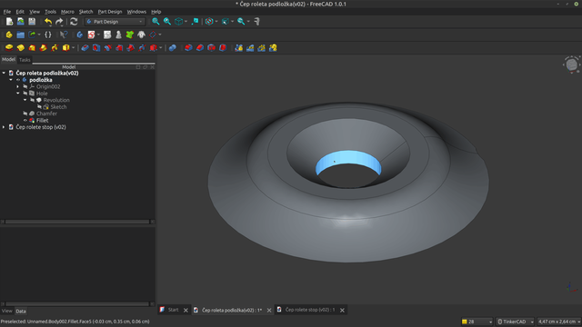 FreeCad screenshot, finished washer