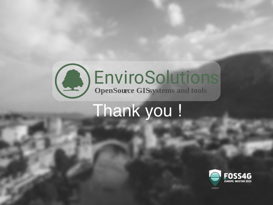 A graphic introducing EnviroSolutions as a Supporter of FOSS4GE 2025.