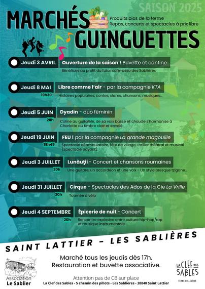 L’affiche des marchés guinguettes de la clef des sables, avec Lunăuţii le 3 juillet