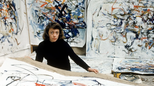 Screenshot aus der Sendung
die Künstlerin Joan Mitchell inmitten ihrer wilden abstrakten Gemälde