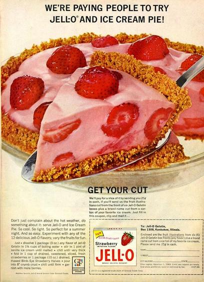 This is a pie made from strawberry jello and vanilla ice cream mixed with whole strawberries
