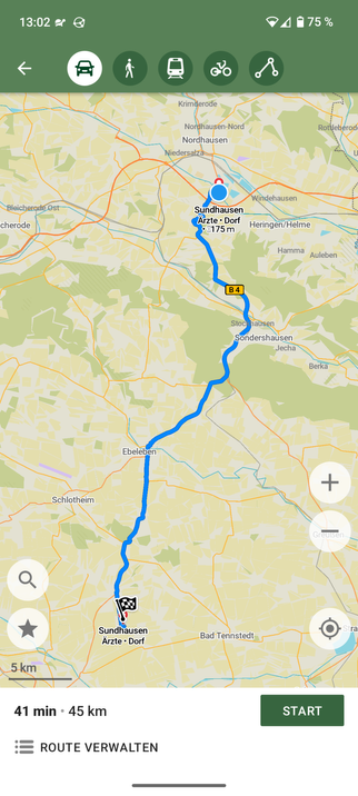 map screenshot of the distance between Sundhausen and Sundhausen.