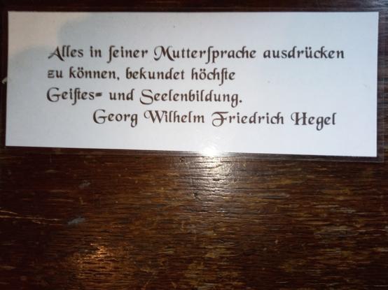 Alles in feiner Muttersprache ausdrücken zu können, bekundet höchste Geistes und Seelenbildung. ~ Georg Wilhelm Friedrich Hegel