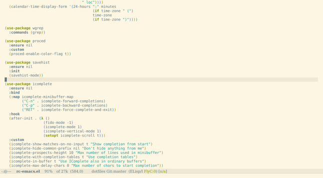 Emacs frame with some Emacs Lisp code inside it. The frame and the code colored in the Solarized Light color scheme.
The code using the DejaVu Sans Mono font. And the modeline on the bottom of the frame is using DejaVu Serif font.