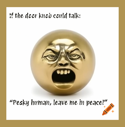 brass door knob with a disgruntled face and open mouth