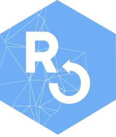 The logo of rOpenSci, consisting of a letter R and an O in the form of a circle-arrow, on a light blue background.