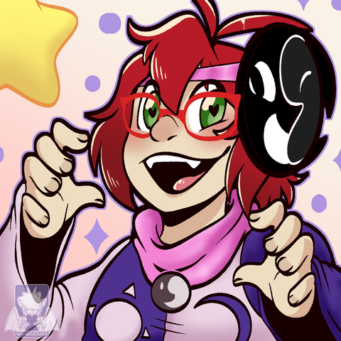 an icon, headshot of a young nonbinary kid. they are wearing a mask that with the shadow collector (from the owl house) face, while wearing purple clothes with moon-sun aesthetic.