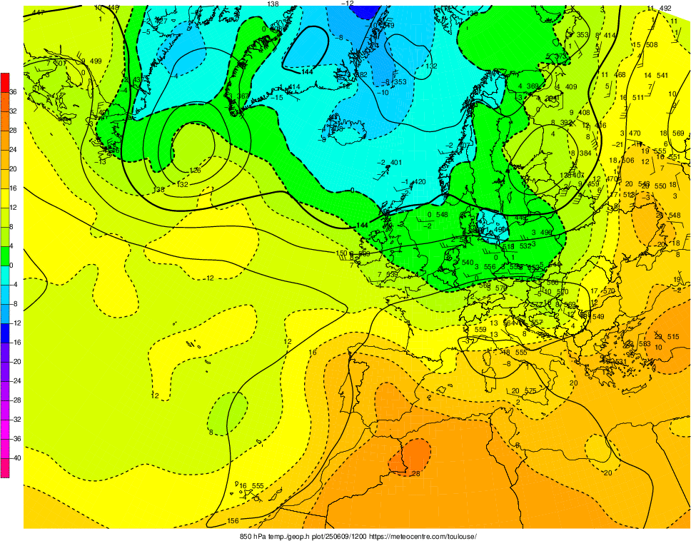 Analyse en altitude de la sitation météo en Europe ce jour.