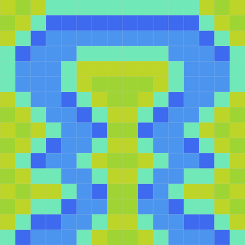 A neon looking pixel illustration of a river meander flow, symmetrical.