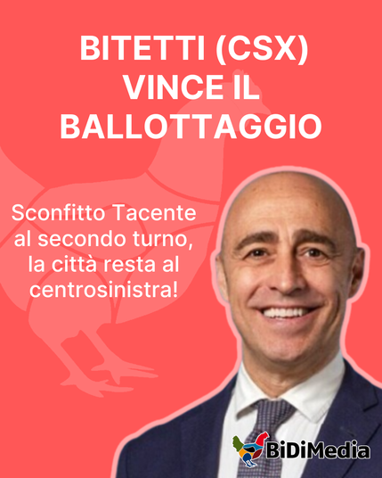 #Comunali TARANTO
Bitetti (CSX), alla luce dei primi dati e della proiezione BiDiMedia (56% in valor medio) è il nuovo sindaco di Taranto