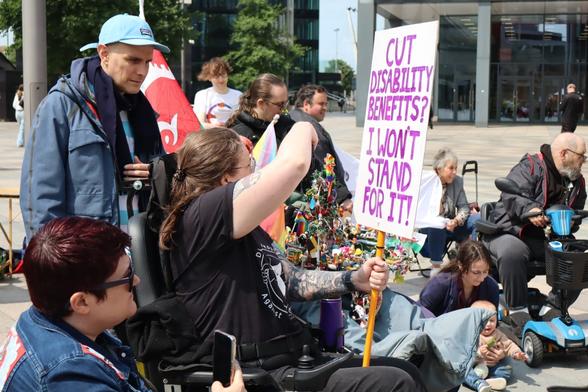 Disability benefit protestors in Cardiff