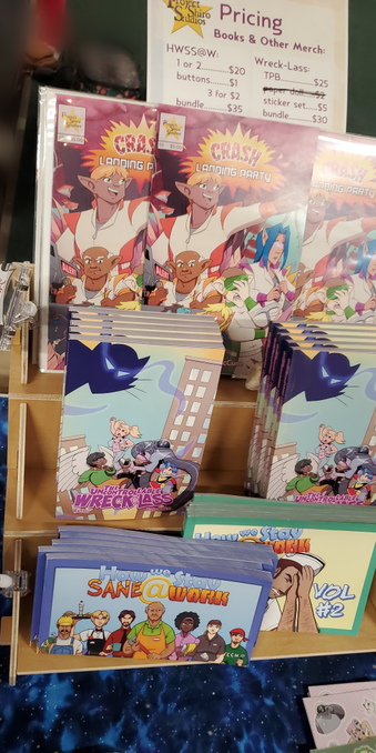 A shelf full of colorful comics