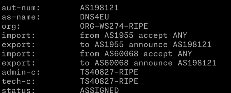 Whois für das AS wo der kram advertised wird mit nur zwei upstreams.