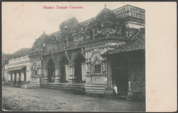 Printed monochrome postcard showing a view of the Hindu temple at Pettah in Colombo, Ceylon.

Publisher not stated, not numbered, undivided back, c.1900s.

Postally unused.

Good condition, with slight corner bumps.