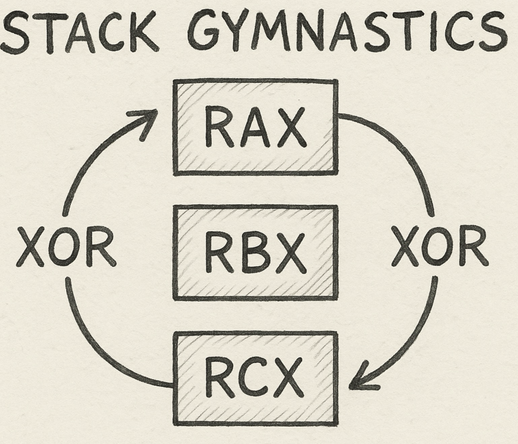RAX XOR RBX RCX STACK
