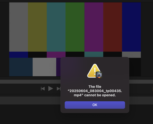 Error dialog from Compressor, unable to open a video file