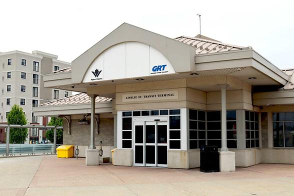 Photo of the Ainslie Street Transit Terminal building in Cambridge, Ontario.
