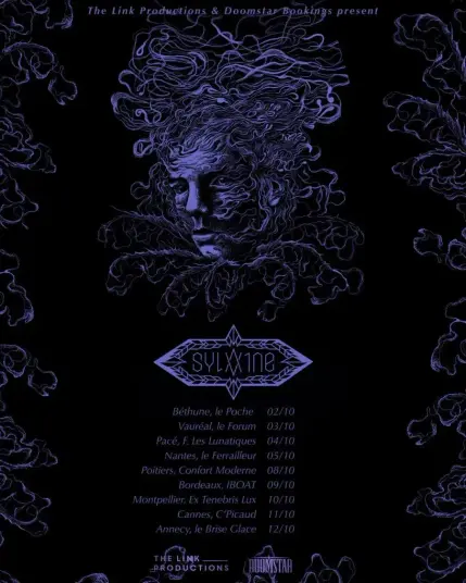 Affiche de la tournée du groupe Sylvaine, qui passa à Cannes le 11 octobre 2025