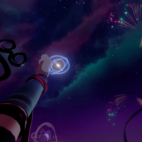 first person pov vrchat screenshot of pinball reaching out to an orb in the sky