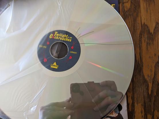 An extremely cracked copy of Twilight of the Cockroaches on LaserDisc