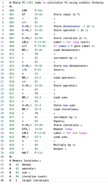 Program listing for Leibniz Pi formula