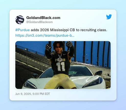 #Purdue adds 2026 Mississippi CB to recruiting class.
https://t.co/xbkdX9OUI9 https://t.co/gnkNpP7ZqZ