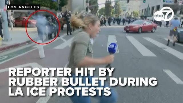 An Australian reporter covering ICE raids in Los Angeles is shot at from close range from behind by a police officer who targeted her.