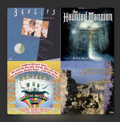 2x2 grid of album art. Albums are listed above.