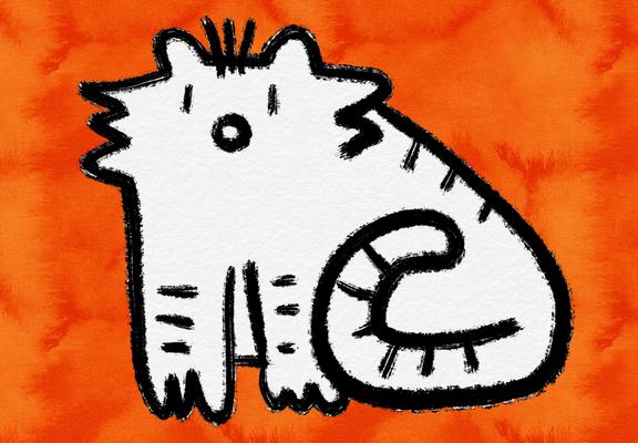 Schnelle digitale Zeichnung: kleiner, dicker, weißer Tiger.