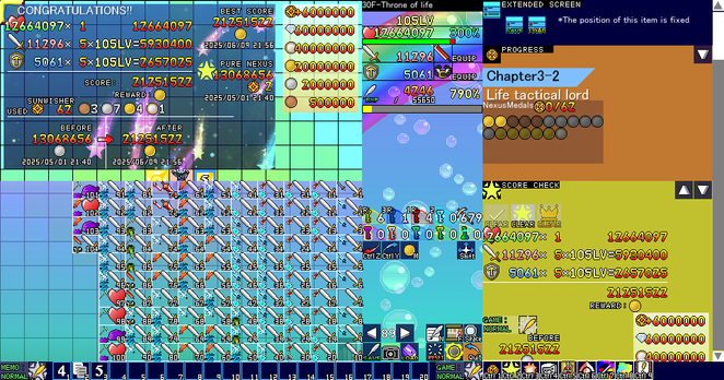 Result of reaching Clear 2 in Tactical Nexus's Chapter 3-2 "Life tactical lord."
21.2 million points for a gold medal.