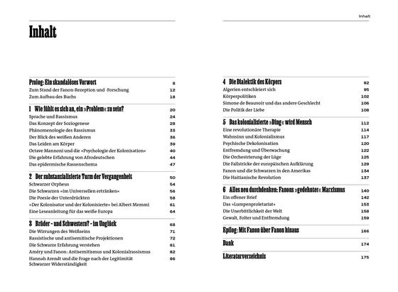 Abgebildet ist das Inhaltsverzeichnis aus unserer Neuerscheinung »Denker der Dekolonisation. Zur Aktualität von Frantz Fanon«. Der genaue Text ist lesbar auf unserer Website, unter »Mehr zum Produkt« auf der Seite zum Buch.