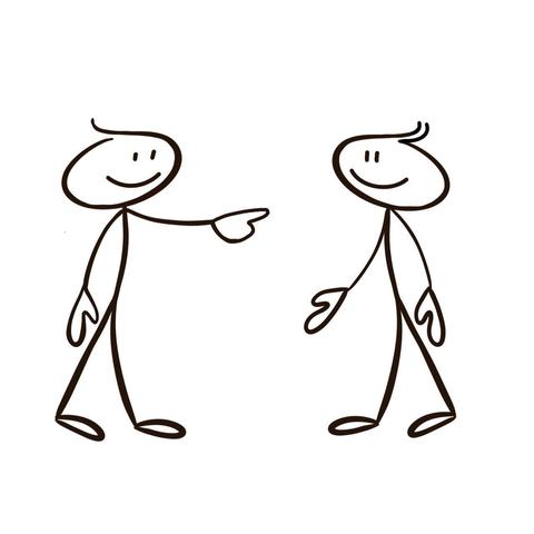 Symbol für „du“: Eine Person zeigt auf eine andere, gleichartige.