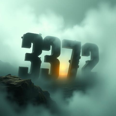 Im dichten Nebel einer fremdartigen Landschaft schimmert schemenhaft ein Code – die Ziffern „3372“ sind nur teilweise sichtbar, als würde sich etwas Verborgenes langsam zeigen. Die Szenerie wirkt entrückt, still und unheimlich, als würde eine alte Kraft erwachen.