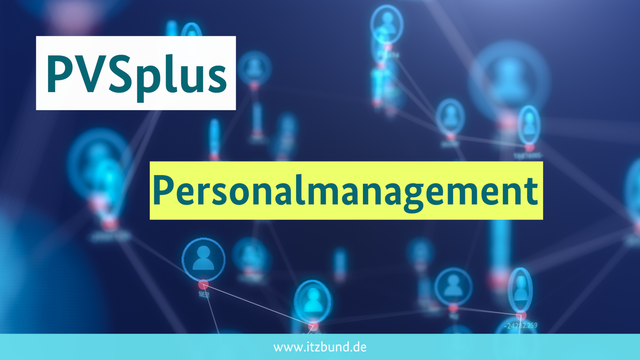 Abstrakte Darstellung mit vernetzten Köpfen und Text "PVSplus: Personalmanagement"