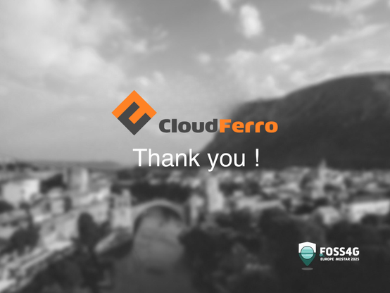 A graphic introducing CloudFerro as a Silver Sponsor of FOSS4GE 2025.