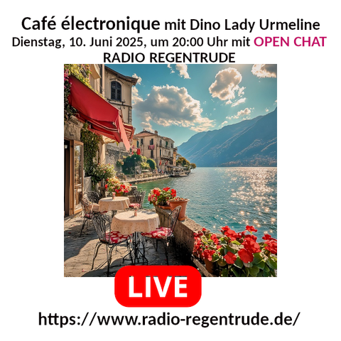 🇩🇪 Plakat zur heutigen Radiosendung "Café électronique". Bild (ohne Text): Pixabay, kein Bildquellennachweis erforderlich.

🇬🇧 Poster with details of today's radio show "Café électronique", Image (without text): Pixabay, no image creds needed.