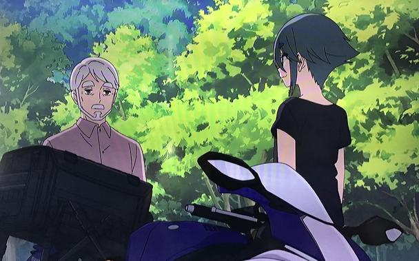 Screen grab from Mono episode 10 anime featuring Rin's grandfather (from Yuru Camp) and Komada.