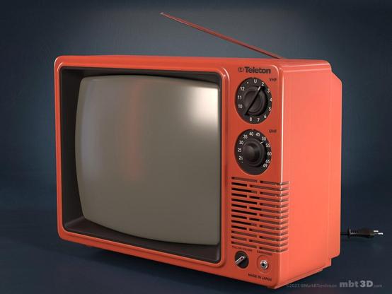 Orange model of a Teleton TX12 TV modeled in Blender