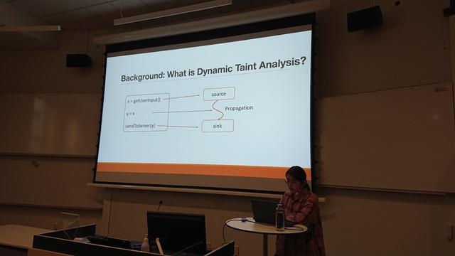A lecture slide of a flowchart explaining dynamic taint analysis