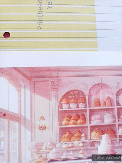 I noticed lines on the cake shop background I was printing, and after a test of yellow, there are blank bands in the test print.