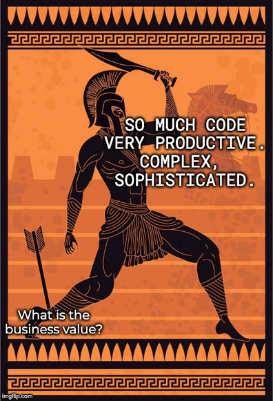 Achiless: so much code, very productive


Heel: what is the  business value?
