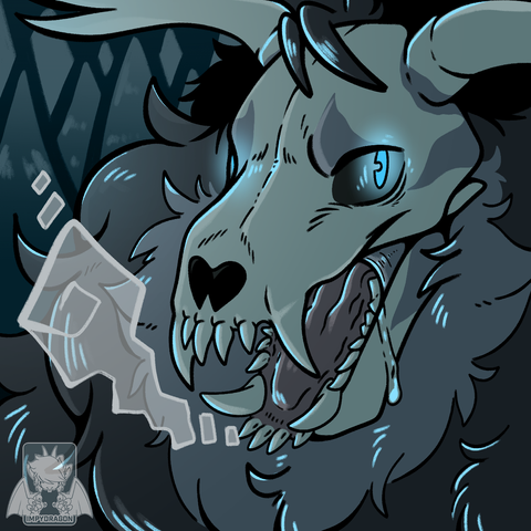 icon, headshot of a skull head monster.