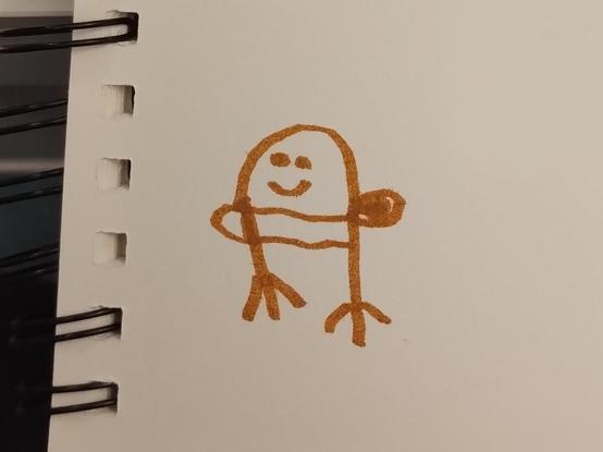 Zeichnung eines Vogels in Braun auf gelbem Papier