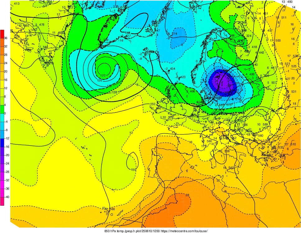 Analyse en altitude de la sitation météo en Europe ce jour.