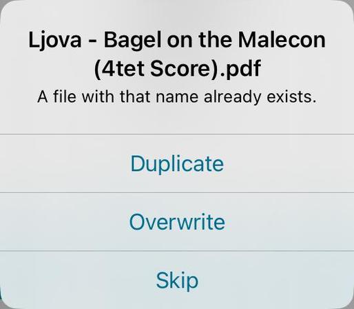 ForScore app showing an option to overwrite scores