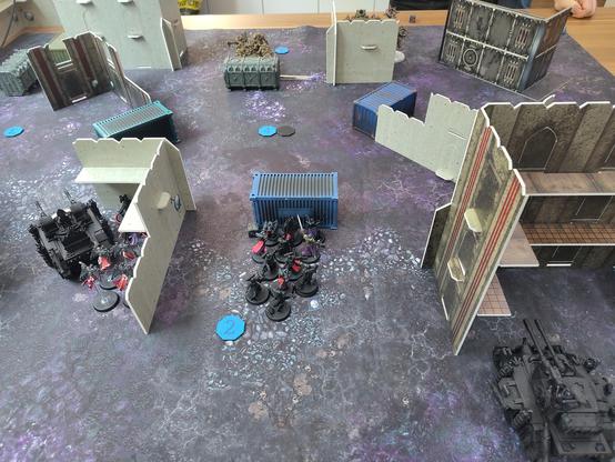 Deployment: Immolator, Dominions, Seraphim on the left. Battlesisters in the middle. Castigator on the right. Paragons in reserve.