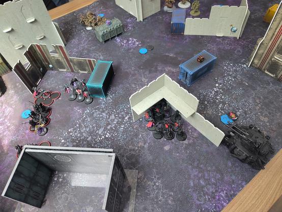 Round 1: Pivot to left.
Castigator and Battlesisters in the middle. 
Rest on the left.