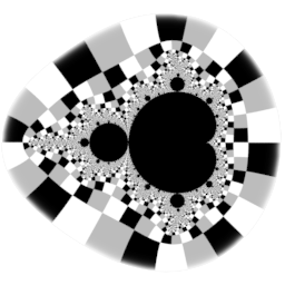 fraktaler 3 v3 icon.

a mandelbrot in black with 3 shades of gray binary decompositon surround, fading out / transparent at the edges